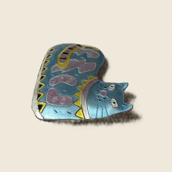 Vintage Light Blue Cloisonné Cat Brooch - Picture 6 of 9
